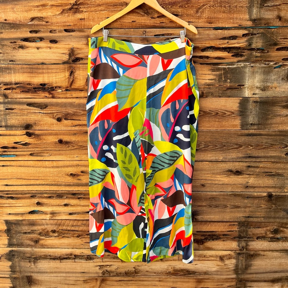 TRINA TURK | Colorful Leaf Print Wide Leg Pants 16